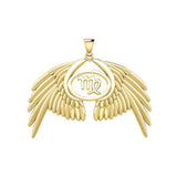 Guardian Angel Wings Solid Gold Pendant with Virgo Zodiac Sign GPD5520 - Jewelry