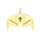 Guardian Angel Wings Solid Gold Pendant with Virgo Zodiac Sign GPD5520 - Jewelry