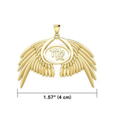 Guardian Angel Wings Solid Gold Pendant with Virgo Zodiac Sign GPD5520 - Jewelry