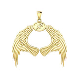 Guardian Angel Wings Solid Gold Pendant with Sagittarius Zodiac Sign GPD5523 - Jewelry