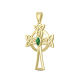 Celtic Cross Solid Gold Pendant with Marquise Gemstone GPD5639