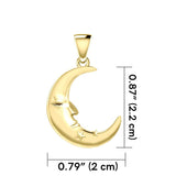 Crescent Moon Face with Stars Solid Gold Pendant GPD5642 - Jewelry