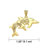 Celtic Double Dolphins 14 K Solid Gold Pendant GPD5692 - Jewelry