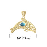 Solid Gold Celtic Whale  Pendant with Gem