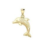 Large Celtic Joyful Dolphin Solid Gold Pendant GPD5698 - Jewelry