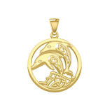 Celtic Jumping Double Dolphins Solid Gold Pendant GPD5700