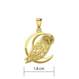 Celtic Owl on Crescent Moon Solid Gold Pendant GPD5714 - Jewelry