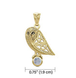 Celtic Owl Solid Gold Pendant with Gemstone GPD5720