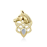 Solid Gold Horsehead Knotwork Pendant with Gemstone  GPD5727