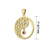 Yin Yang Flower of Life Solid Gold Pendant with Gem GPD5733 - Jewelry