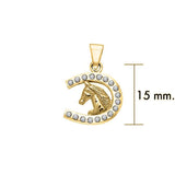 Horseshoe and Horse with Gems Solid Gold Pendant GPD5760 - Jewelry