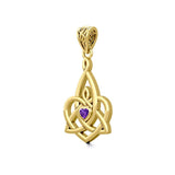 Celtic Motherhood Triquetra or Trinity Heart 14K Solid Gold Pendant With Gem GPD5784