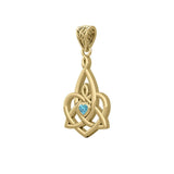 Celtic Motherhood Triquetra or Trinity Heart 14K Yellow Gold Pendant With Gem GPD5784 - Jewelry