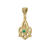 Celtic Motherhood Triquetra or Trinity Heart 14K Yellow Gold Pendant With Gem GPD5784 - Jewelry