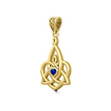 Celtic Motherhood Triquetra or Trinity Heart 14K Solid Gold Pendant With Gem GPD5784