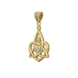 Celtic Motherhood Triquetra or Trinity Heart 14K Yellow Gold Pendant With Gem GPD5784 - Jewelry