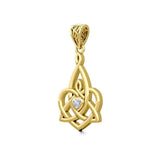 Celtic Motherhood Triquetra or Trinity Heart 14K Solid Gold Pendant With Gem GPD5784