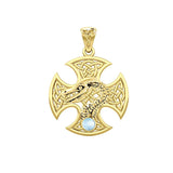 Dragon with Celtic Cross 14K Yellow Gold Pendant GPD5818