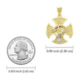 Dragon with Celtic Cross 14K Yellow Gold Pendant GPD5818 - Jewelry