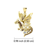 Dragon with Triquetra 14K Yellow Gold Pendant GPD5821