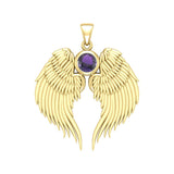 Guardian Angel Wings Solid Gold Pendant with Birthstone GPD5866 - Jewelry