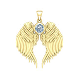 Guardian Angel Wings Solid Gold Pendant with Birthstone GPD5866