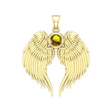 Guardian Angel Wings Solid Gold Pendant with Birthstone GPD5866 - Jewelry