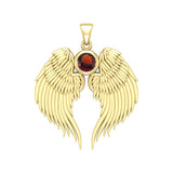 Guardian Angel Wings Solid Gold Pendant with Birthstone GPD5866 - Jewelry