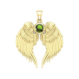 Guardian Angel Wings Solid Gold Pendant with Birthstone GPD5866 - Jewelry