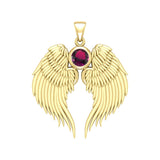 Guardian Angel Wings Solid Gold Pendant with Birthstone GPD5866 - Jewelry
