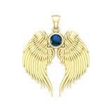 Guardian Angel Wings Solid Gold Pendant with Birthstone GPD5866 - Jewelry