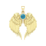 Guardian Angel Wings Solid Gold Pendant with Birthstone GPD5866 - Jewelry