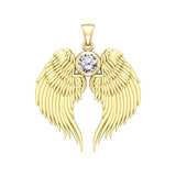 Guardian Angel Wings Solid Gold Pendant with Birthstone GPD5866 - Jewelry
