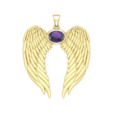 Guardian Angel Wings Solid Gold Pendant with Birthstone GPD5868 - Jewelry