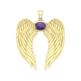 Guardian Angel Wings Solid Gold Pendant with Birthstone GPD5868