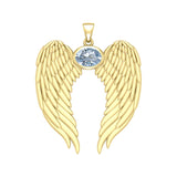 Guardian Angel Wings Solid Gold Pendant with Birthstone GPD5868 - Jewelry