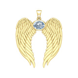 Guardian Angel Wings Solid Gold Pendant with Birthstone GPD5868