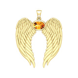 Guardian Angel Wings Solid Gold Pendant with Birthstone GPD5868 - Jewelry