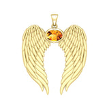 Guardian Angel Wings Solid Gold Pendant with Birthstone GPD5868