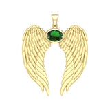 Guardian Angel Wings Solid Gold Pendant with Birthstone GPD5868 - Jewelry