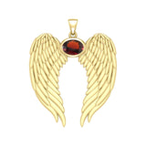 Guardian Angel Wings Solid Gold Pendant with Birthstone GPD5868 - Jewelry