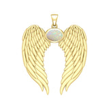 Guardian Angel Wings Solid Gold Pendant with Birthstone GPD5868 - Jewelry