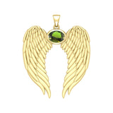Guardian Angel Wings Solid Gold Pendant with Birthstone GPD5868 - Jewelry