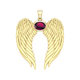 Guardian Angel Wings Solid Gold Pendant with Birthstone GPD5868