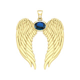 Guardian Angel Wings Solid Gold Pendant with Birthstone GPD5868 - Jewelry
