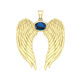 Guardian Angel Wings Solid Gold Pendant with Birthstone GPD5868