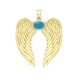 Guardian Angel Wings Solid Gold Pendant with Birthstone GPD5868 - Jewelry