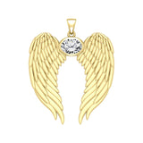 Guardian Angel Wings Solid Gold Pendant with Birthstone GPD5868