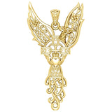 Phoenix Claddagh Cross Filigree Flower Solid Gold Pendant GPD5872