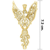 Phoenix Claddagh Cross Filigree Flower Solid Gold Pendant GPD5872